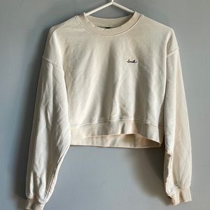H&M Cream Long-Sleeved Cropped Lightweight Sweatshirt, Size S